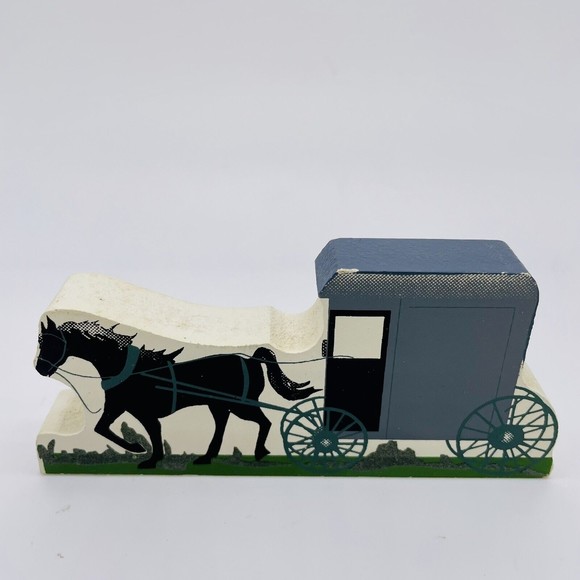 Shelia’s Collectibles Wood Amish Buggy Blue Cream Black Signed 1993 - Picture 1 of 6